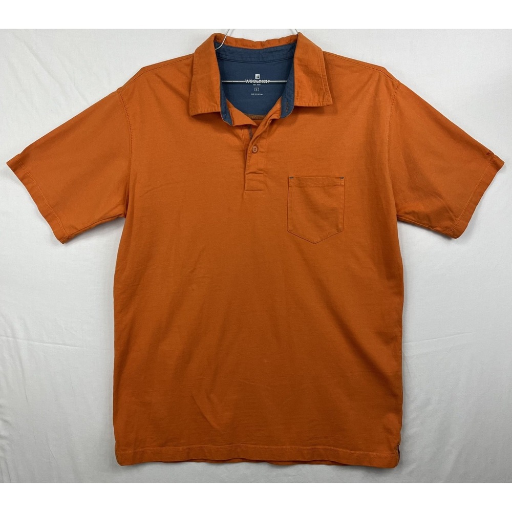 EUC Woolrich Mens Orange 100% Cotton Short Sleeve Pocket Polo Shirt L HMT0573S